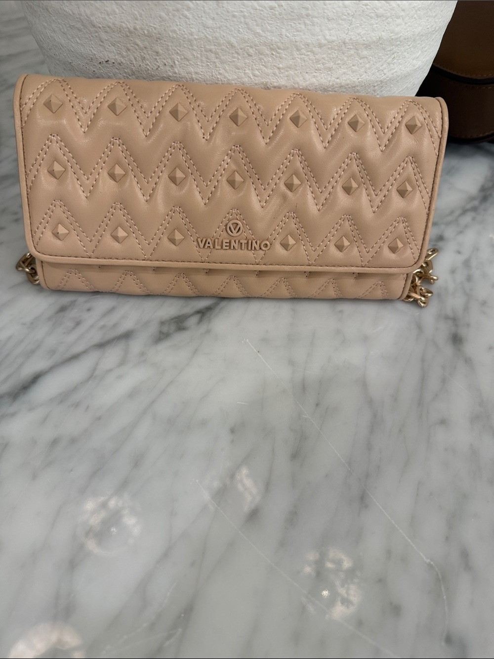 Valentino Quilted Rockstud Crossbody Bag in Beige